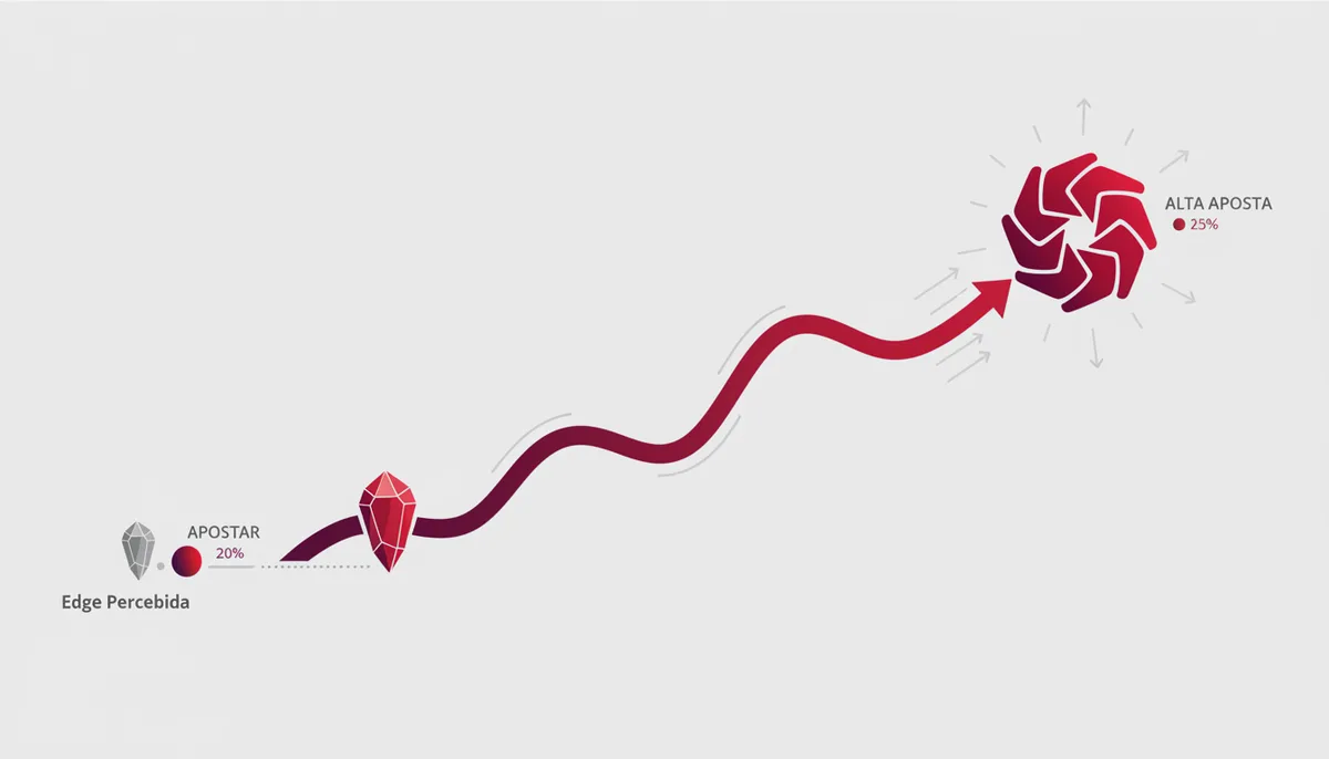 Gráfico conceptual que ilustra que à medida que a 'Edge Percebida' aumenta, a 'Percentagem da Banca a Apostar' também aumenta, mas de forma não linear, seguindo os princípios do Critério de Kelly.